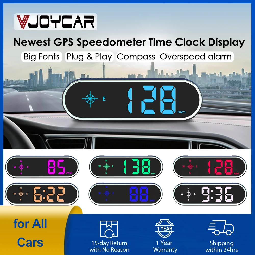 New Colorful Display GPS Digital Speedometer Time Clock HUD Display Over-speed Alarm KMH MPH Switch for All Cars Christmas Gift