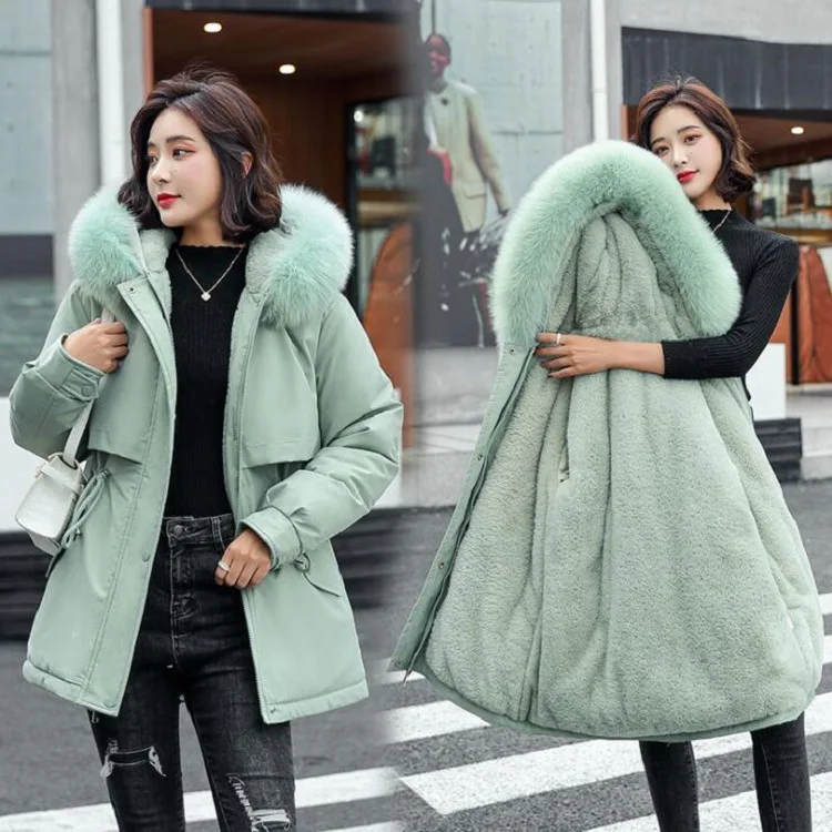 

Southeast Asian Winter Coat Women's Korean version fashion waist loose and thin thickened big fur collar pie to overcome Coat