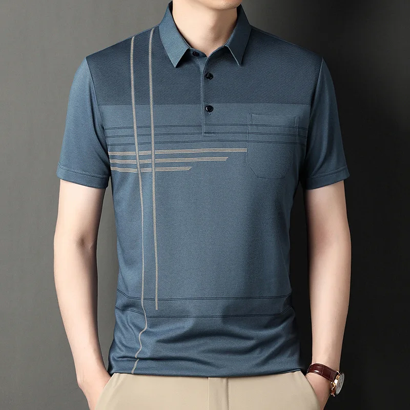 

New 2023 Summer Trendy Print Short Sleeve Polo Shirt for Men Business Casual Lapel Button Pocket Comfortable T Shirt Ropa Hombre