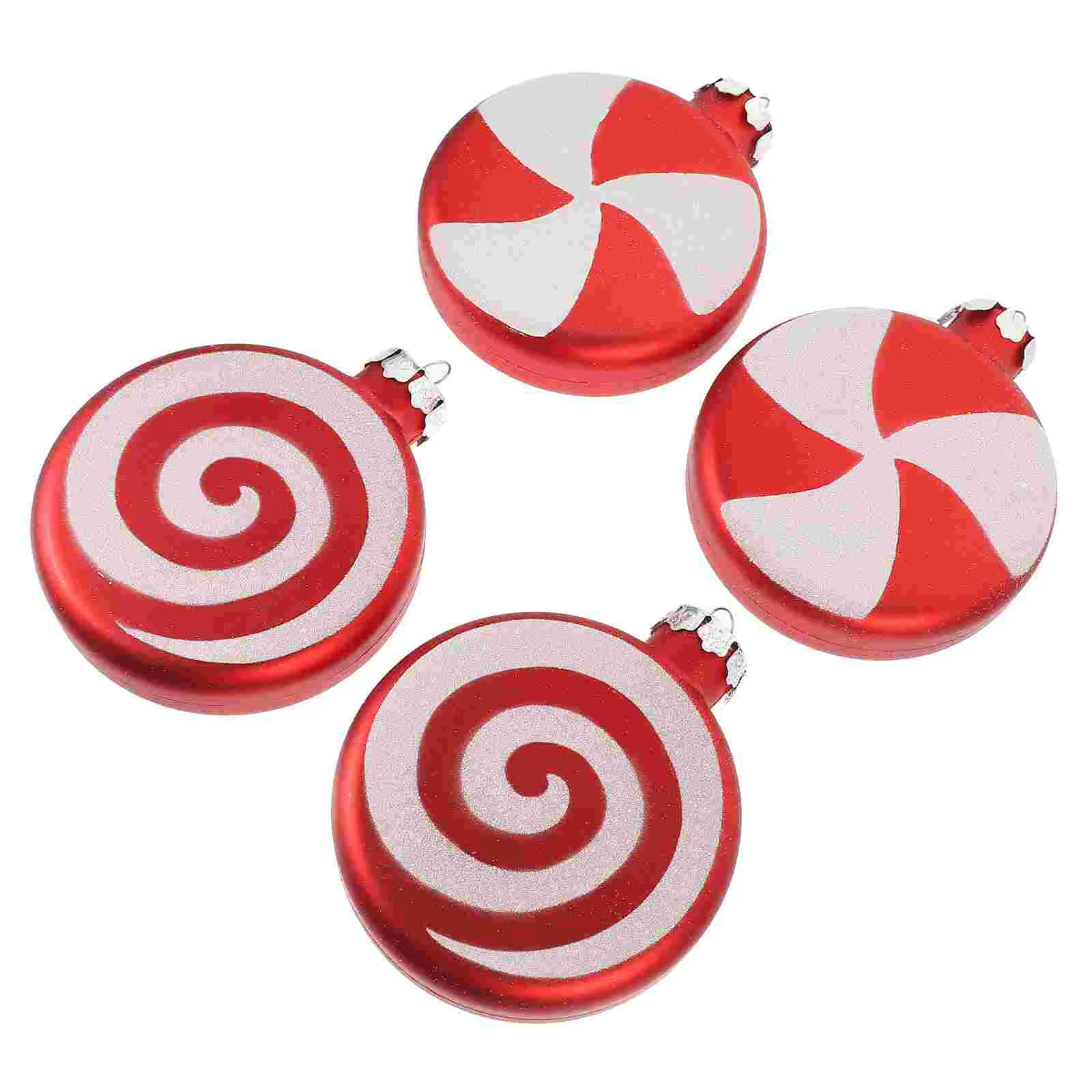 

4 Pcs Ornaments Red and White Round Cake Wedding Decor Peppermint for Christmas Tree Plastic Painted Hangings