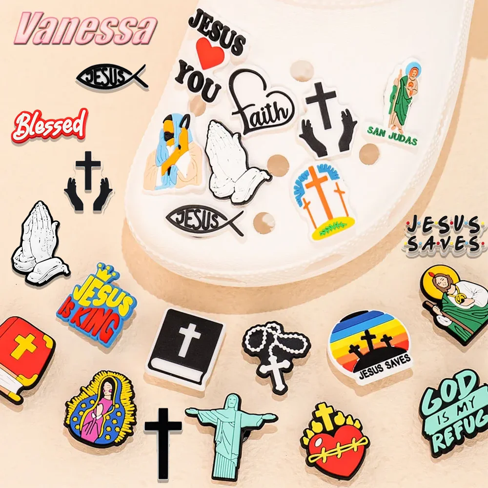 1 Stück PVC-Religionen-Schuhanhänger, Schuhnadeln, christlicher Jesus, gesegnete Heilige Bibel, Sandalen, Zubehör für Damen und Herren, Clog-Schnallen