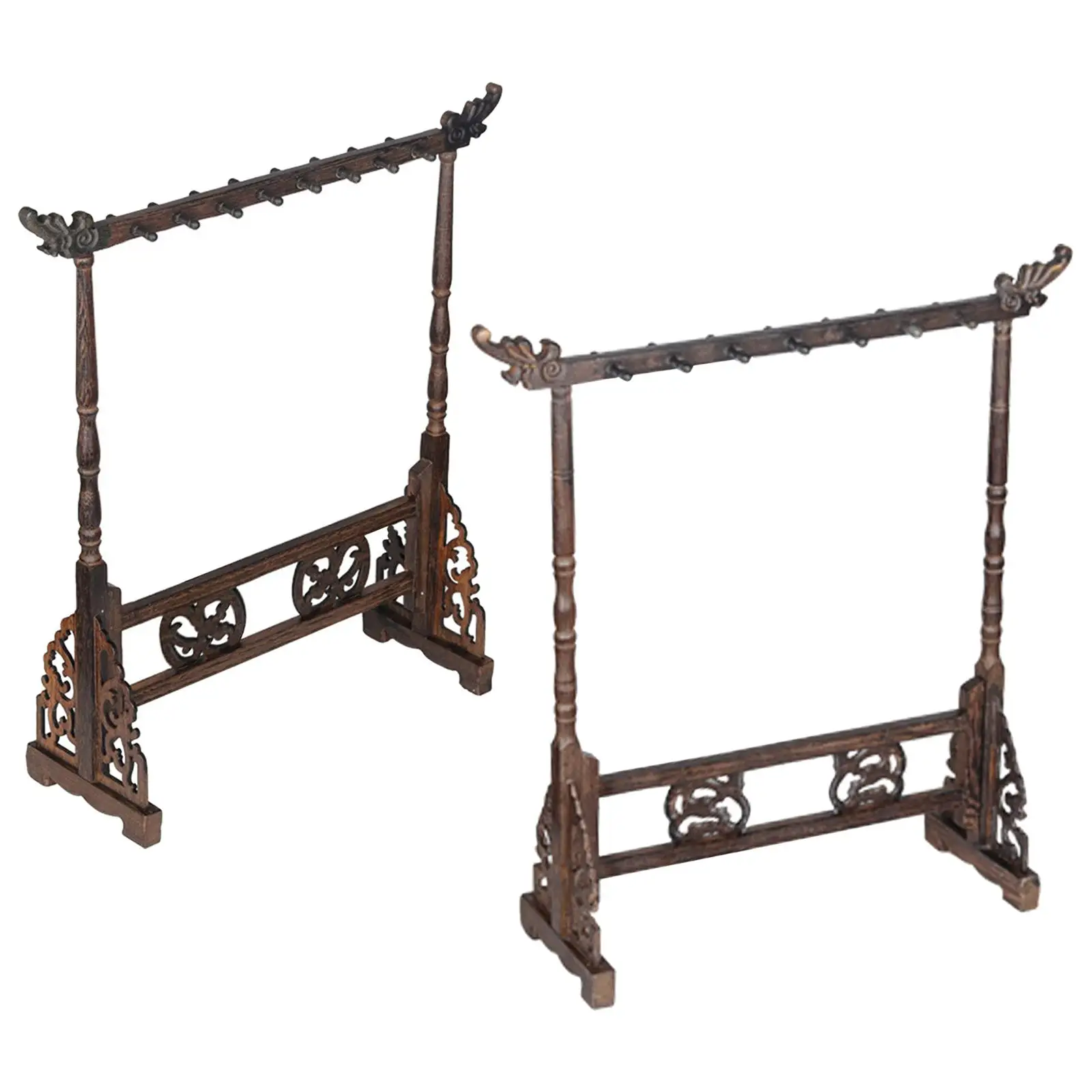 Wood Carving Calligraphy Brush Holder Antique Style Brush Stand Hanger 14/16Hook Traditional Chinese Painting Writing Pen Holder