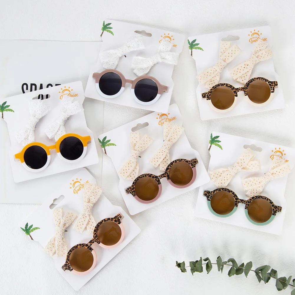 

Leopard Baby Sunglasses Lace Hair Clips Set Summer Princess Hairpins Outdoor Kids Sun Glasses Cute Hair Accessories Girls Gifts