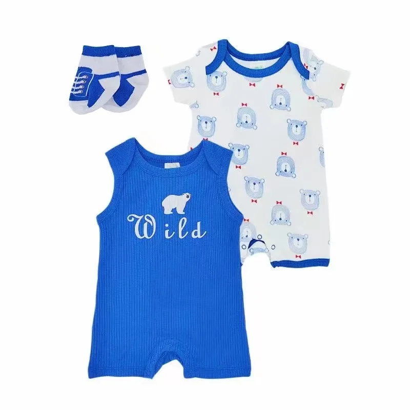 3pcs Set Whale Summer Baby Boys Sleeveless One-Pieces Newborn Animal Dinosaur Romper Giraffe Toddler Jumpsuit