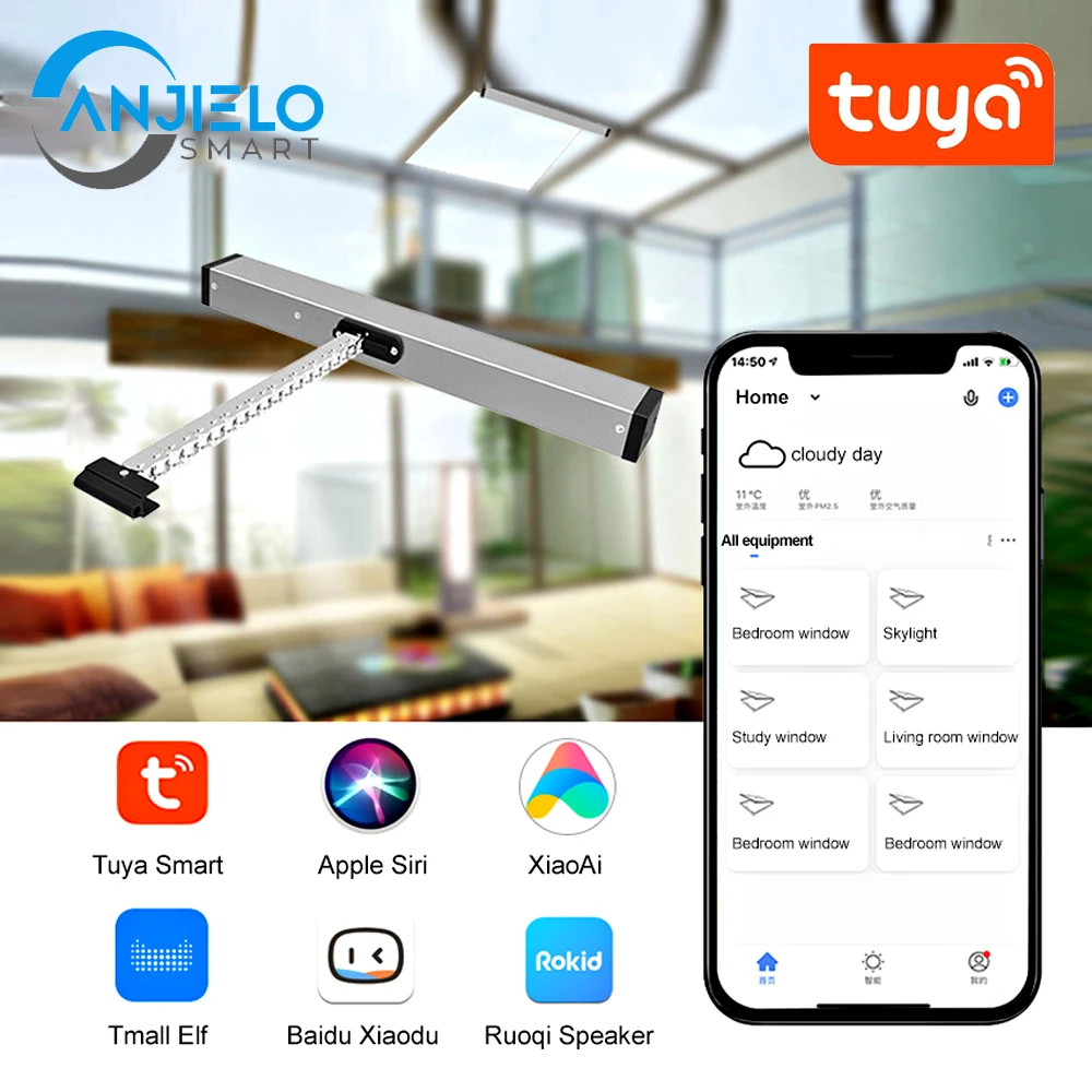 

Anjielosmart Tuya WIFI Retractable Adjustable Stroke Automatic Window Opener Voice Control Work with Alexa and Google Home