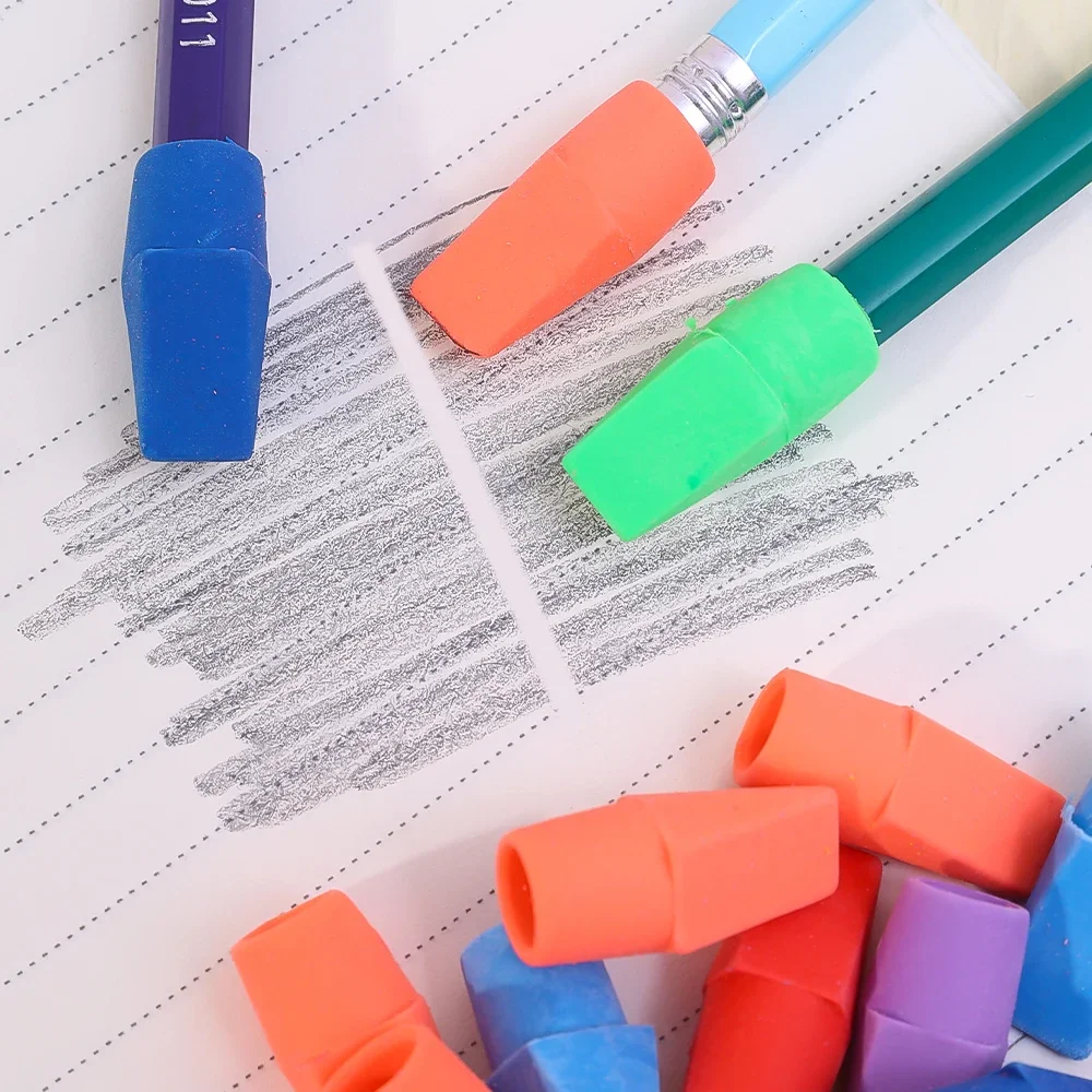 Pencil Eraser 2 In 1 Color Erasers Top Protector Caps Portable Mini Chisel Shape Student Painting Correction Stationery