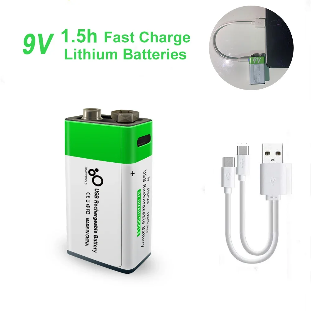 Rechargeable 9V battery, USB, 650mAh, suitable for multimeter, microphone, remote control, KTV, fast charging