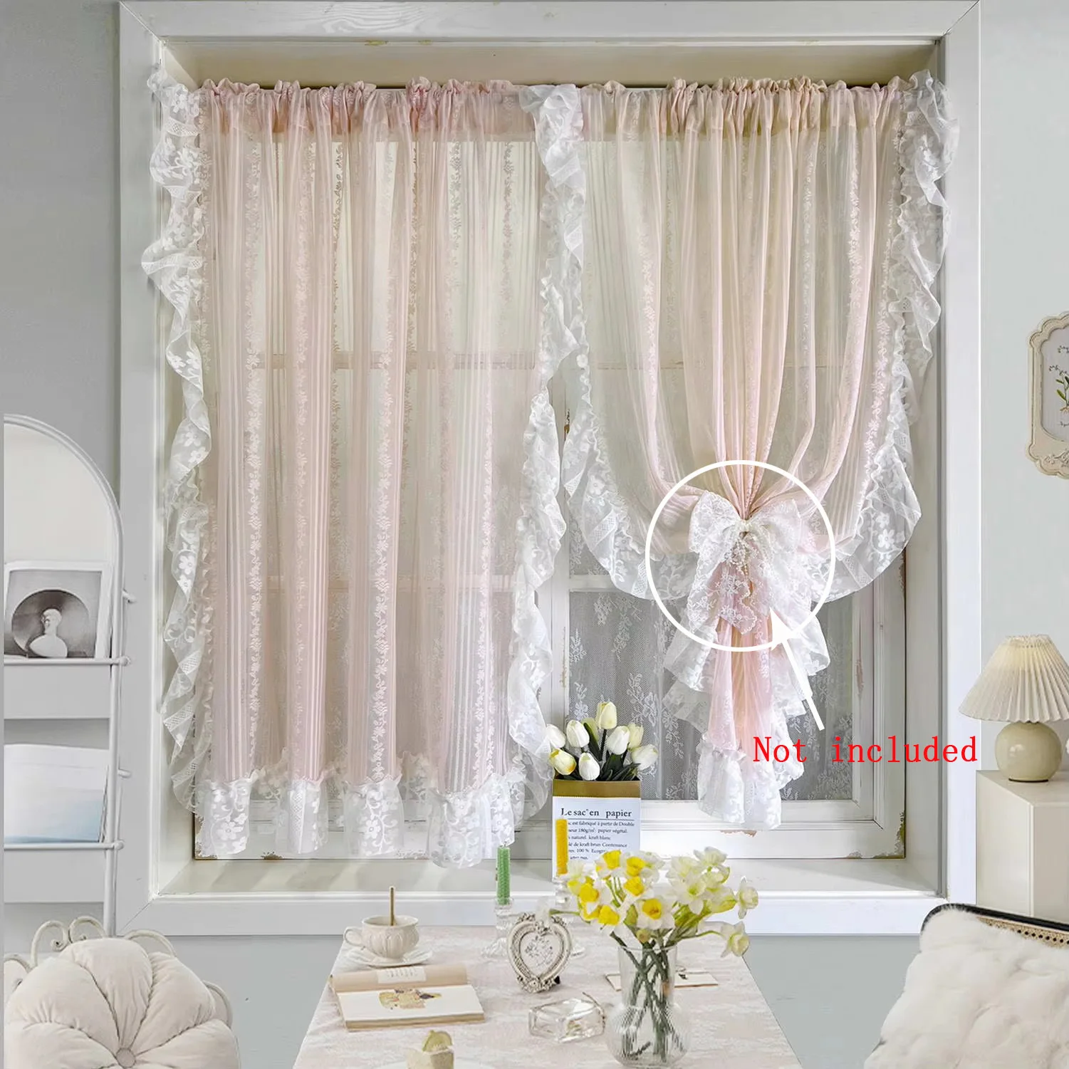 Tenda Velata In Pizzo Floreale Gyrohome - Stile Vintage, 280x274cm, Tasca Per Canna, Colore Bianco - Foto 4