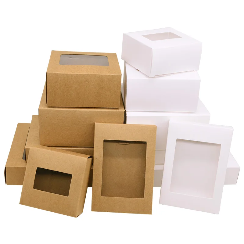 6Pcs Kraft Paper Gift Box with Window Wedding Favors Cookies Candy Christmas Gift Packaging Birthday Party Decoration Supplies