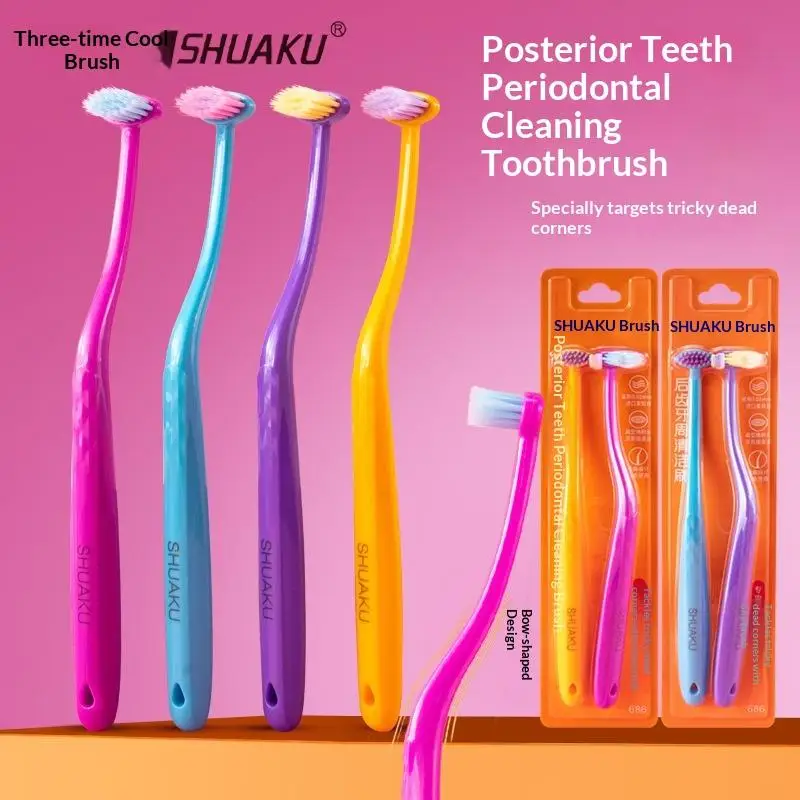 성인과 어린이의 치아 교정기 치과 임플란트에 적합한 작은 팁이 있는 2Pcs 치아 교정용 부드러운 칫솔