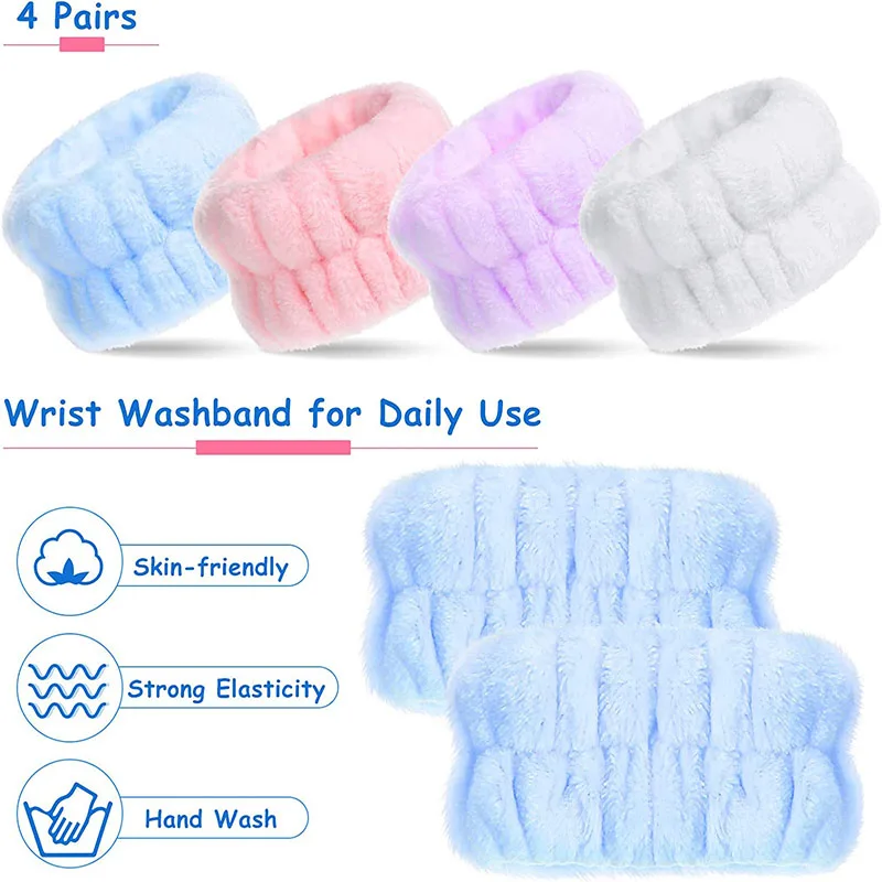 Wrist Spa Washband Microfiber Wrist Wash Towel Band Wristbands for Washing Face Absorbent Wristbands Sweatband 4 Pairs wrist sweat wristbands,wrist sweatband