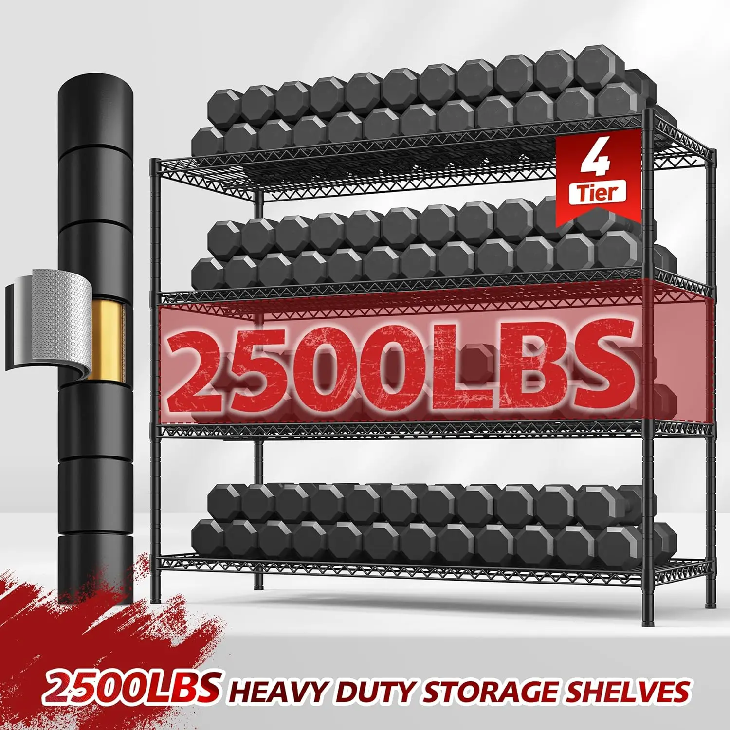 Storage Shelves 75.6" H Wire Shelving Unit with Wheels 2500LBS Heavy Duty Metal Shelves for Storage Adjustable Garage Storage Ra 3