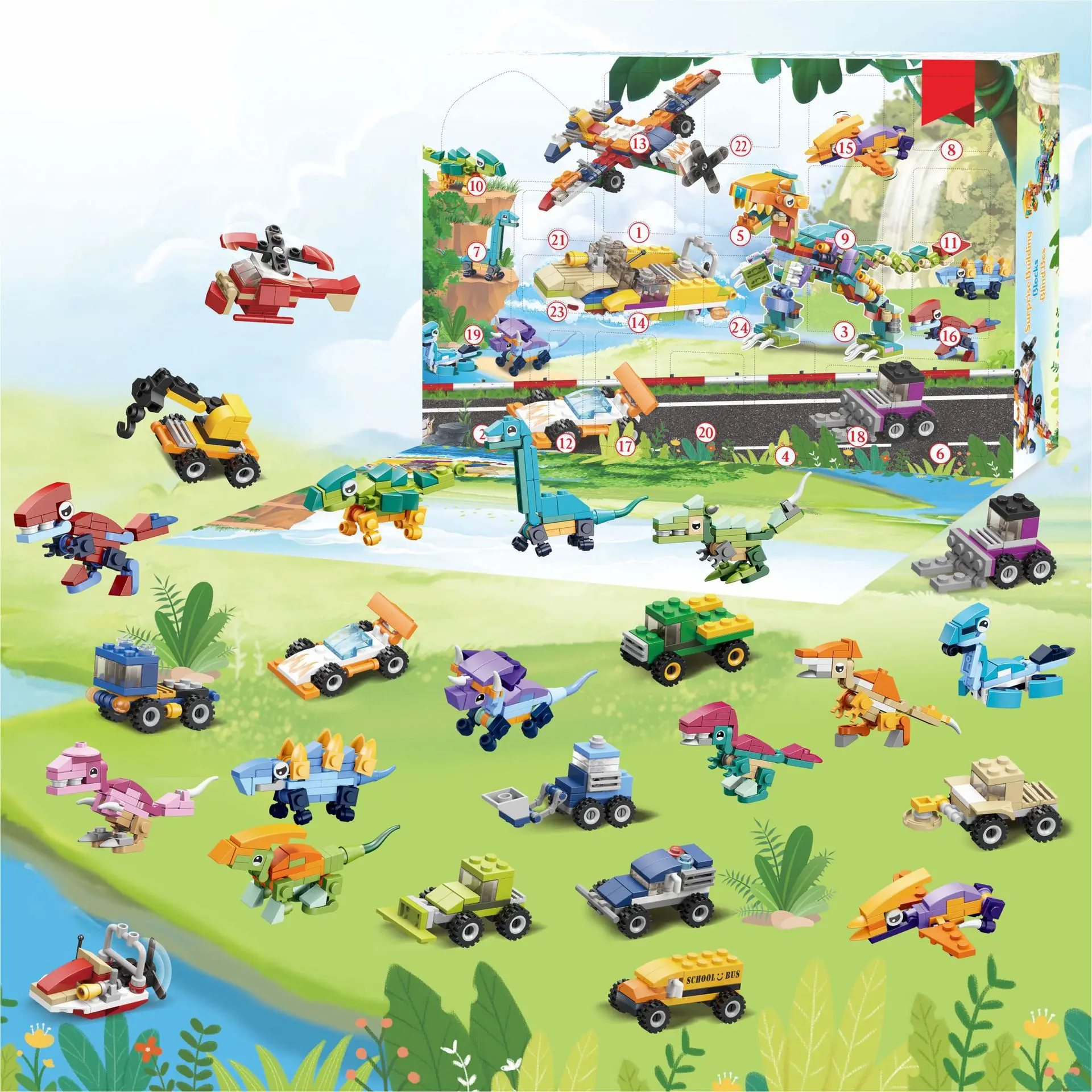 Christmas Countdown Calendar Building Blocks Christmas Advent Calendar Box Toy for Kids Animal Insects DIY Building Bricks Model Xmas Gift