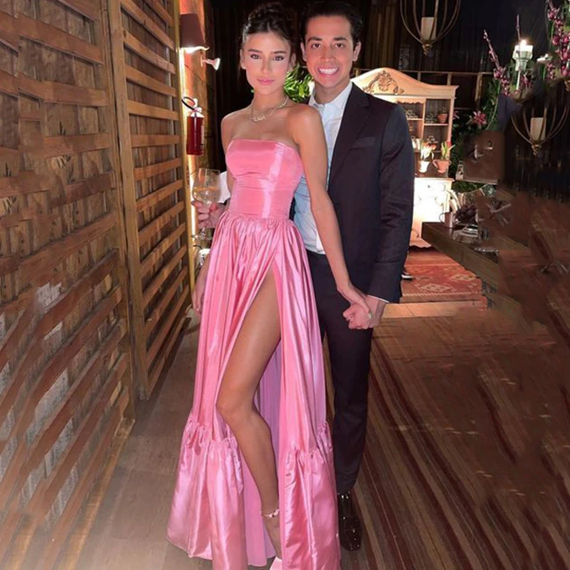 

Женское вечернее платье без бретелек Musetta, розовое плиссированное платье с высоким разрезом сбоку и открытой спиной, платье для выпускного вечера