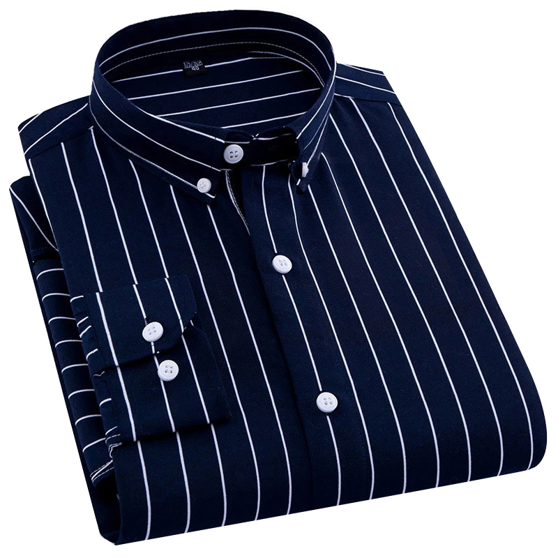 

Men's Classic Stripe Solid Easy Care Shirt Long Sleeve Formal Business Standard-fit Basic Dress Shirts