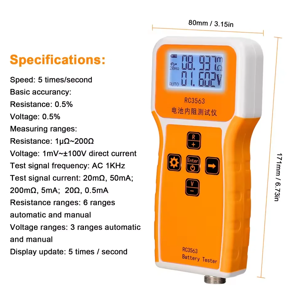 Détail des connecteurs 4 fils du Testeur de Résistance Interne de Batterie RC3563
