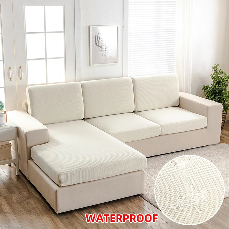 Waterproof Sofa Seat Cushion Cover 1PC Solid Color Elastic Sofa Cover Jacquard Sofa Seat Cover Furniture Protector for Pets Kids 3