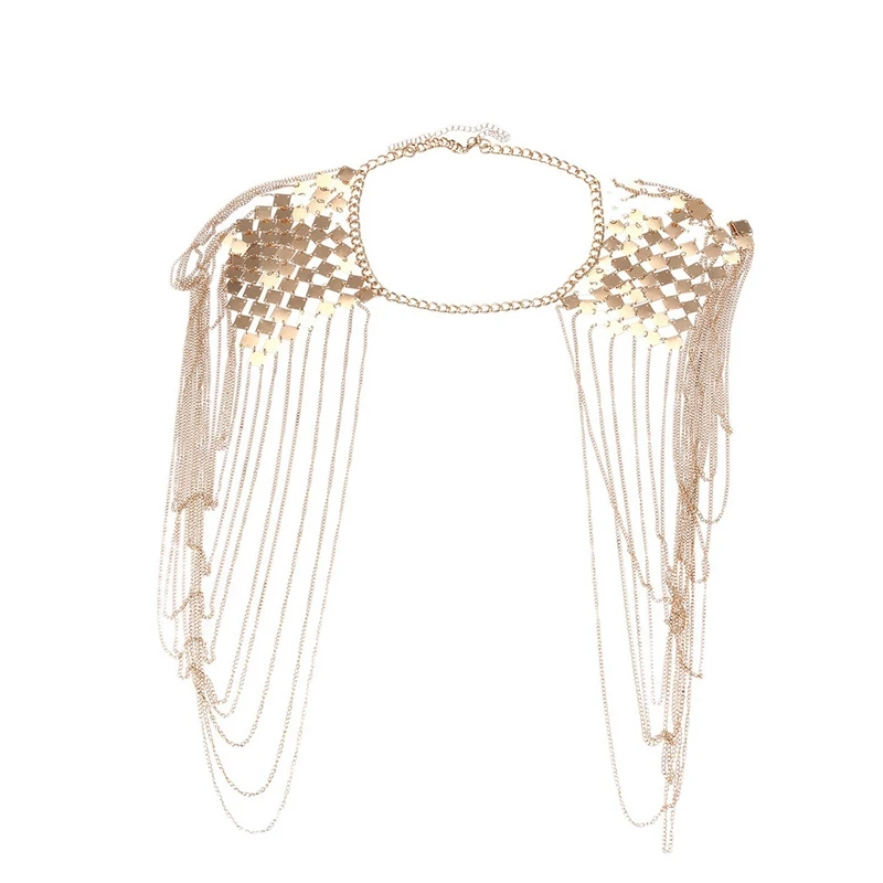 

3X Vintage Punk Harness Bikini Body Link Epaulet Shoulder Chain Necklace Collar Dangling Tassel Gold