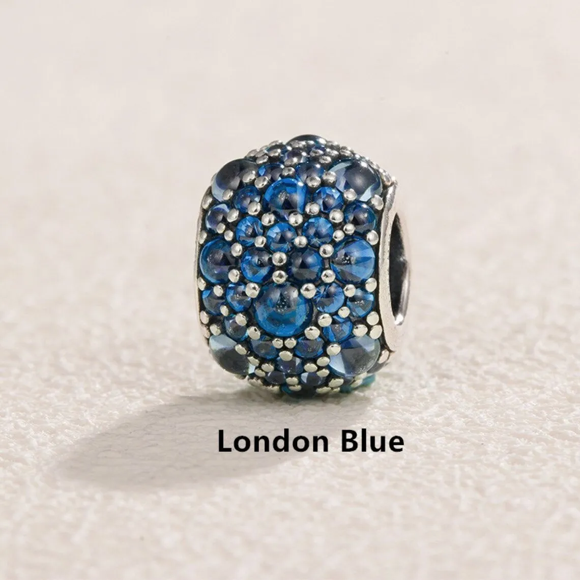 

925 Sterling Silver Shimmering Droplets with London Blue Zirconia Charm Bead Fits All European Bracelets Necklaces