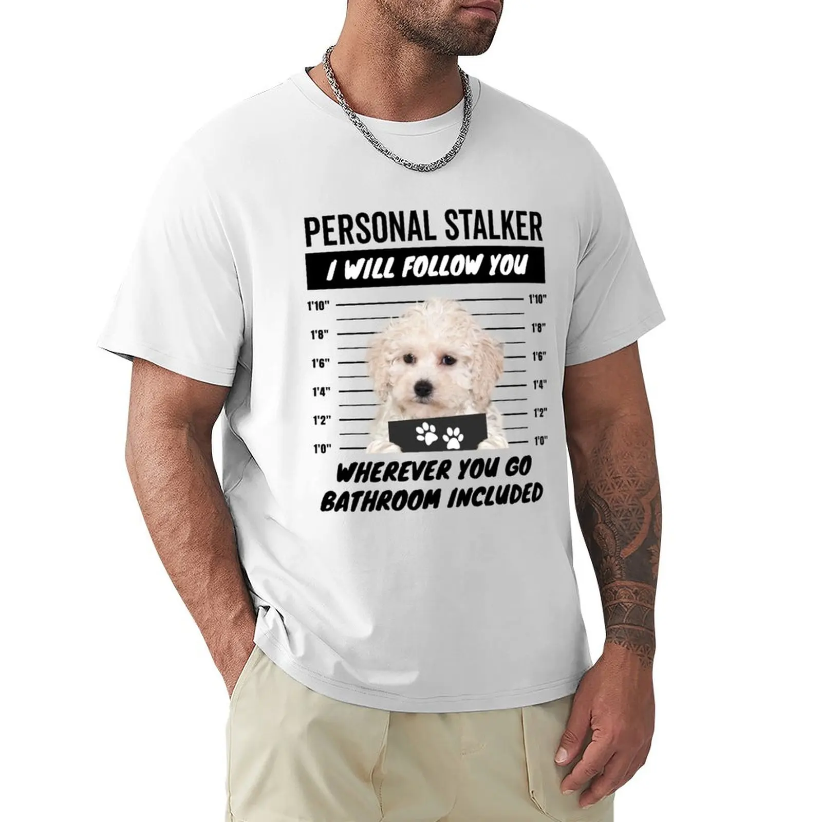 Personal Stalker Dog - White Maltipoo T-shirt para Homens, Roupas Animal Print, Oversize, Designer, Anime