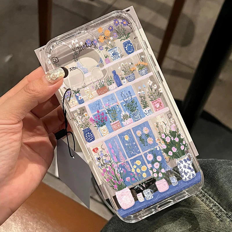 Creative Flowers Bookshelf Oil Clear Silicone Case