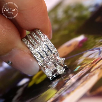 Aazuo Fine Jewelry 18K White Gold Natrual Diamond Lines Ring Wedding Ring Gift For Women Luxury Engagement Halo anillos mujer