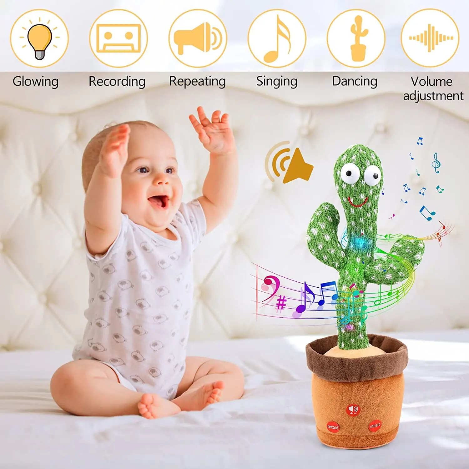 Bluetooth Dancing Cactus Repeat What You Said Usb Charging Voice Record Toy Speaker Talking Plushie Stuffed Toys for Kids Gift