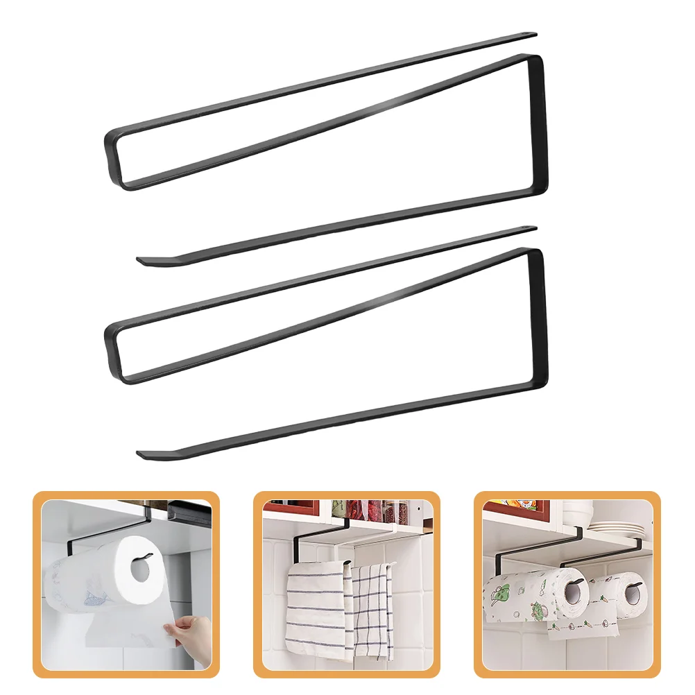

2 Pcs Storage Rack Iron Kitchen Paper Roll Cabinet Towel Cling Film No Punching 2pcs Black Toilet Holder Stand Wrought Metal