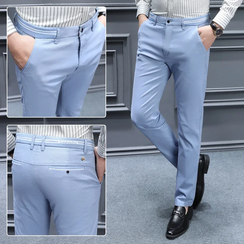 Autumn Men Soft Cotton Lyocell Fabric Casual Business Pants Slim Fit Formal Work Trousers