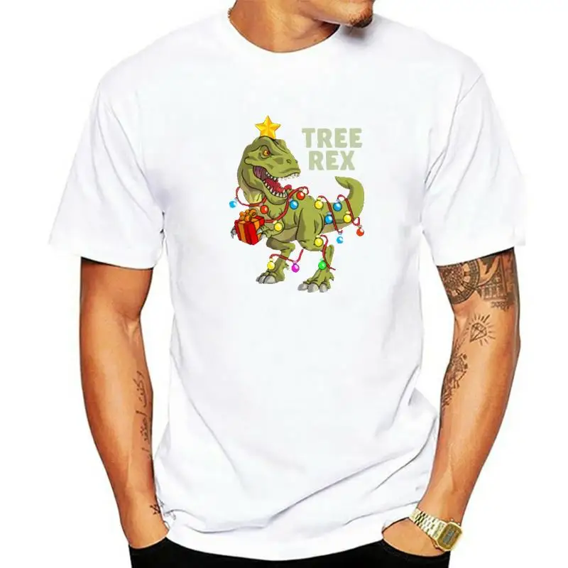 Christmas Dinosaur Kids Boys Men Christmas Lights Tree Rex T-Shirt