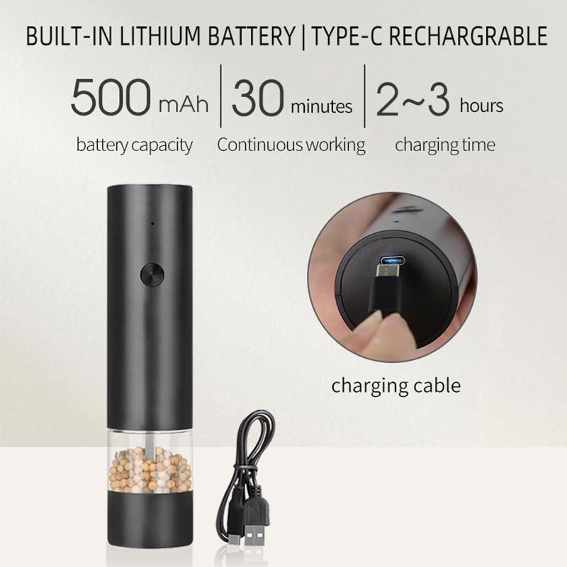 Electric Grinder USB Charging Electric Pepper Grinder With Base Simple Charging Pepper Mill with Double Support Sea Salt Grinder