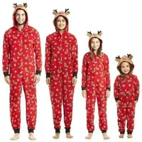 Christmas Matching Outfits for Family Elk Ear Hooded One-Piece Jumpsuit Romper Adults Kids Clothing Set Pajamas Xmas Look Pyjama 1