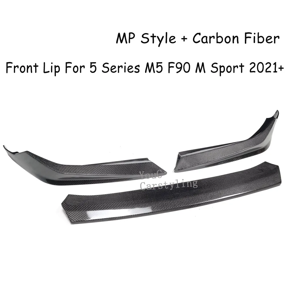 Real Carbon Fiber Front Lip Splitters for BMW 5 Series F90 M5 LCI + Front Bumper M Sport Guard 3Pcs/Set