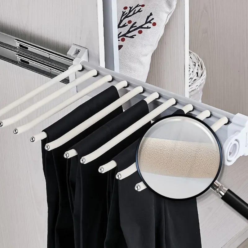 Retractable Coat Hanger Wardrobe Built-in Side-mounted Push-and-pull Pants Rack Home Multi-functional Hanger For Pants