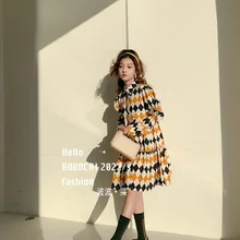 

Girls with plaid dress 2022 spring new children's dress little girl long-sleeved pastoral style dress