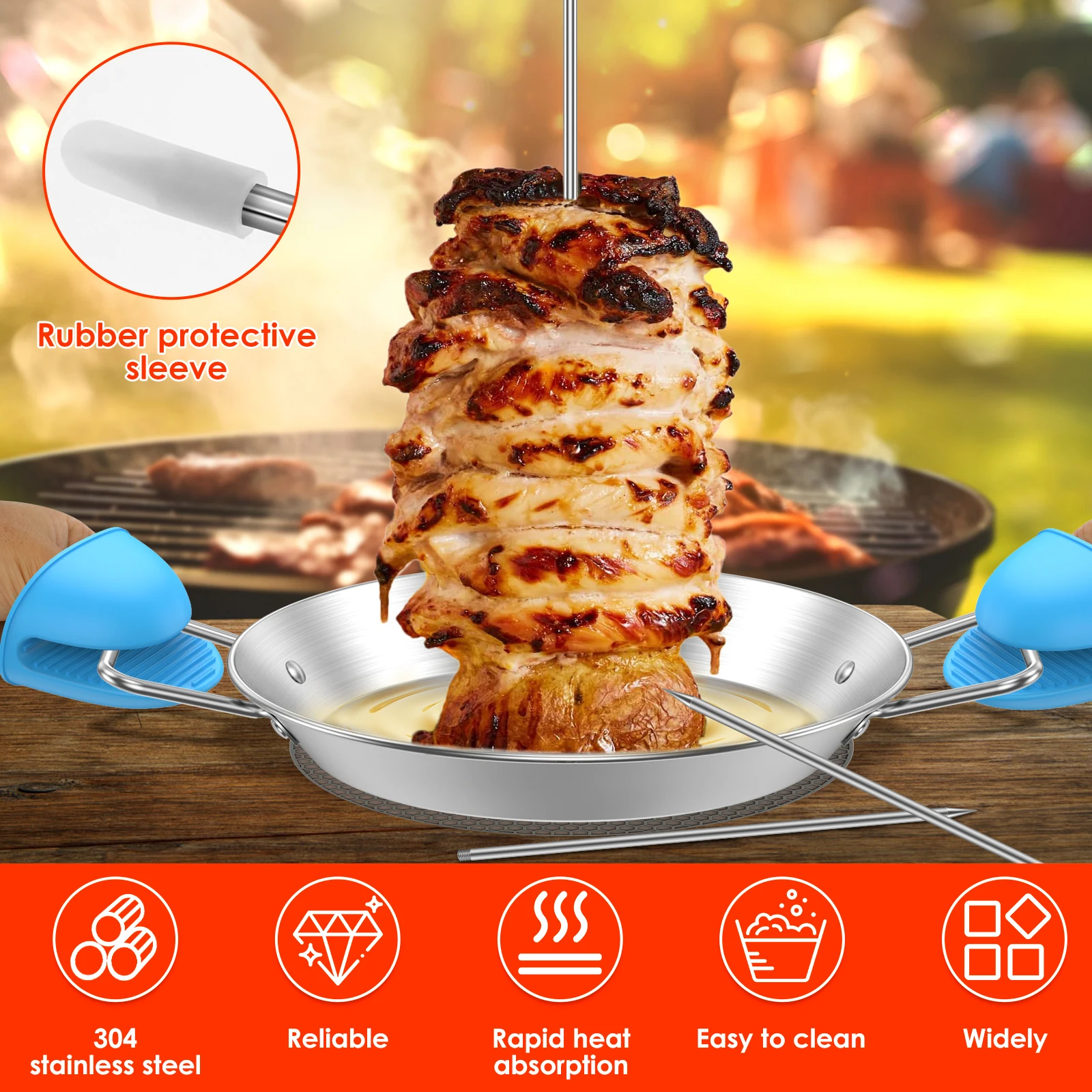 BBQ Vertical Skewer Stainless Steel Vertical Barbecue Stand Barbecue Rack Skewer Grill for Kebabs Roast Chicken Picnic