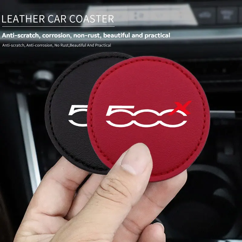 2Pcs Car Coaster Mats Water Cup Bottle Anti-slip Pads Mat Waterproof Car Accessories For Fiat Abarth 500X
