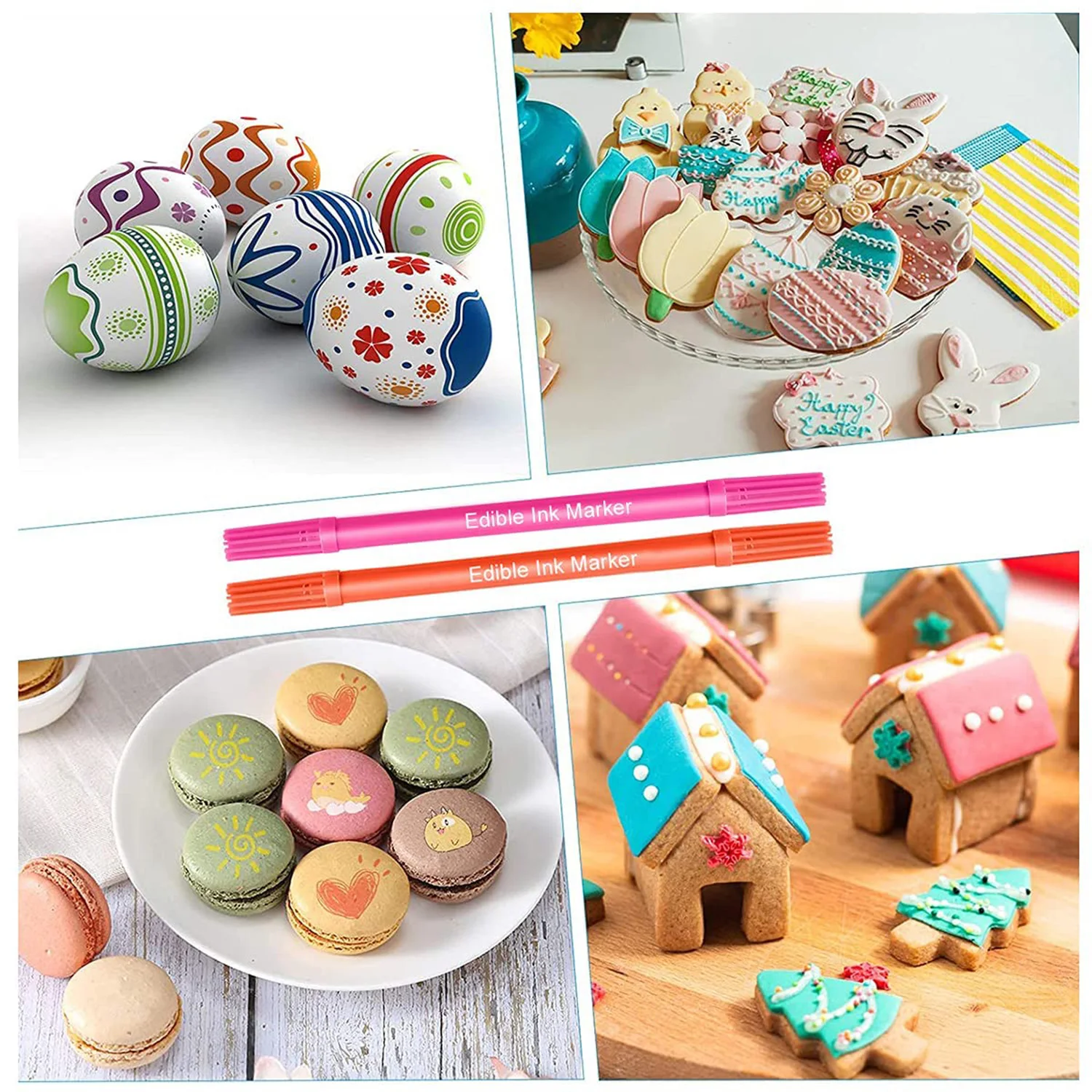 Edible Markers Cookies Food Coloring Pens 10Pcs Fine and Thick Tip Food Grade Gourmet Writer DIY Fondant Cakes Frosting