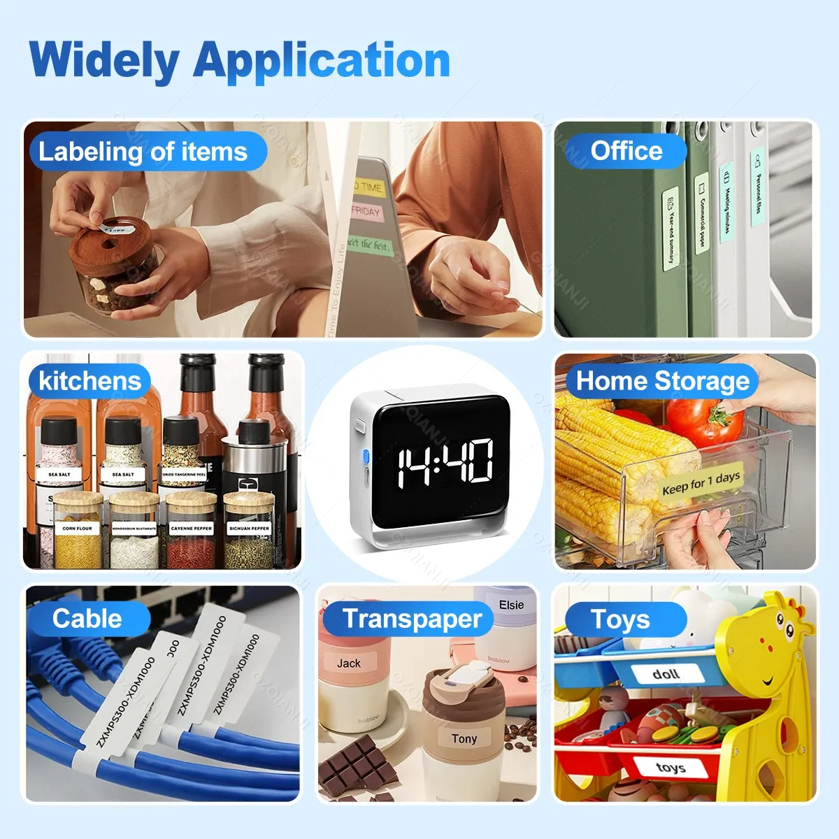 12-15mm Portable Label Maker Wireless Inkless Printer Compatible with Smartphones for Kitchen Clothes Jewelry Jar Labeling