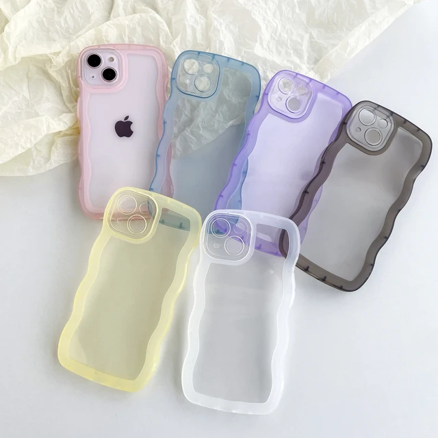 Luxury Cute Transparent Curly Wave Case for iPhone 11 12 13 Pro Max 13Pro X XR XS 7 8 Plus Shockproof Clear Soft Silicone Cover 6