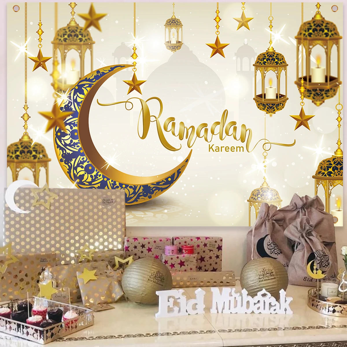 Eid Background Eid Mubarak Ramadan Kareem Backdrop Islam Muslim Party Supplies 2023 Ramadan Decoration For Home Eid Al-fitr Gift images - 6