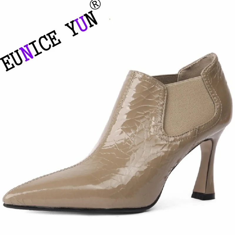 

[EUNICE yun】новые модные женские туфли из натуральной кожи с острым носком на толстой подошве, туфли на высоком каблуке