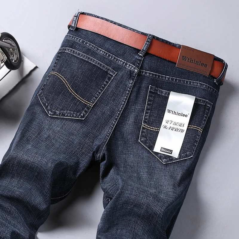 WTHINLEE New Men Soft Straight Jeans Office Business Casual Denim Trousers Classic Brand Stretch Fashion Men's Pants Size 28-40 2