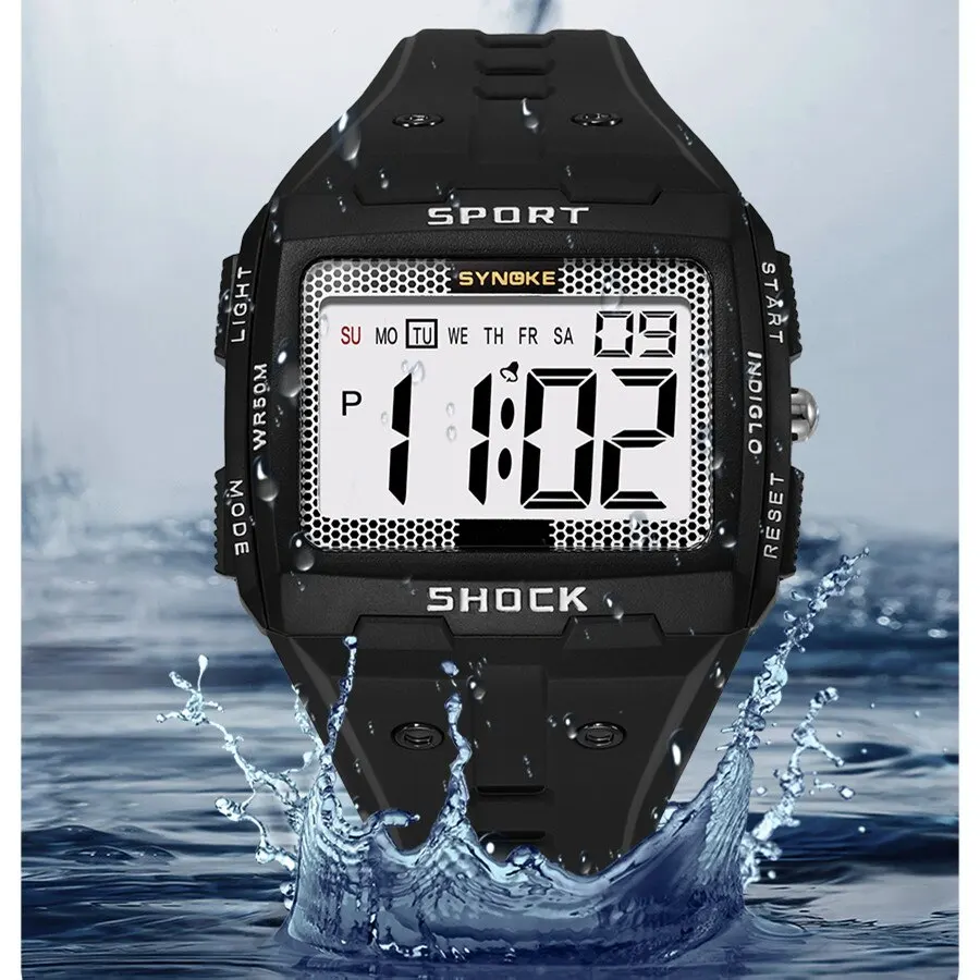 Men's Sports Waterproof Night Glow Watch - Large Screen Square Design for Outdoor Running and Camping