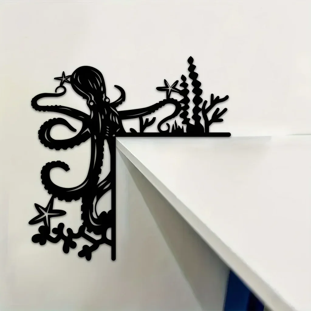 

1pc Iron Crafts Metal Octopus Decorative Wall Stickers Door Corner Decoration, Christmas Party Door Hanging Iron Art Silhouette