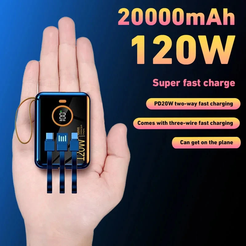 120W 100000mAh Portable Power Bank High Capacity Cable Two-way Fast Charging Mini Powerbank For iPhone Samsung ﻿2025 4
