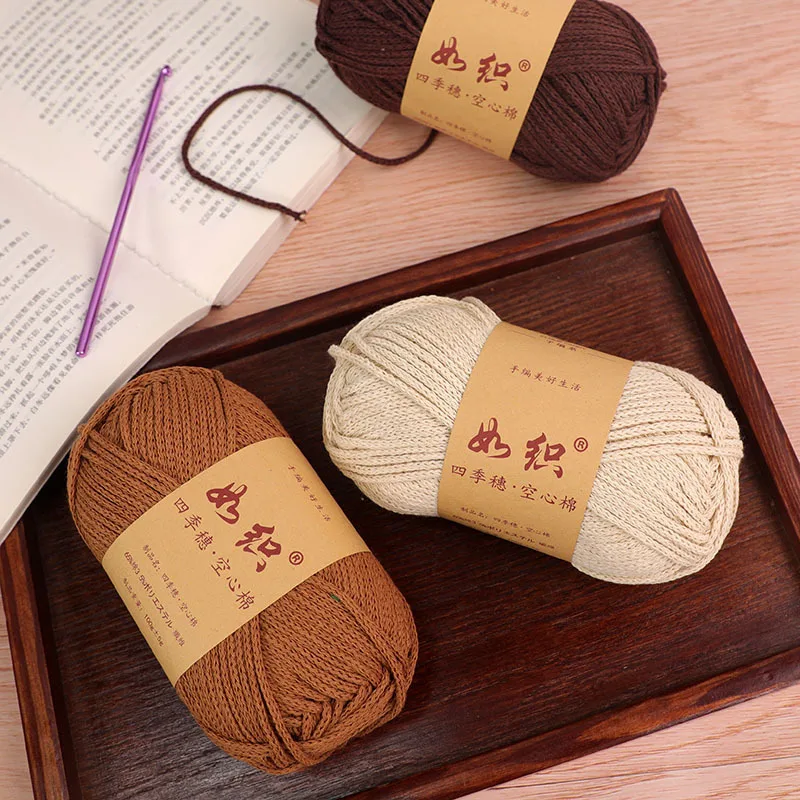 100g 1Pc Crocheting hollow Yarn Cotton round hand Knitting Yarn bag cushion mat Crocheting Yarn DIY hat shoe mat slipper 2