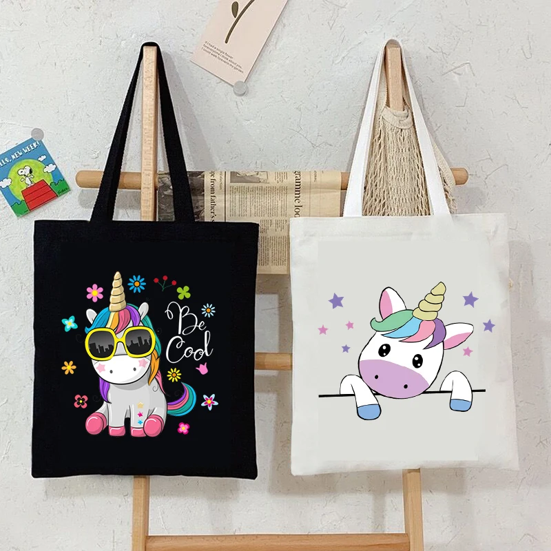 

Be Cool Unicorn Printed Shoulder Bag Female Canvas Tote Bag Cartoon Unicorn Shopping Bag Fashion Cute Casual Women Handbags