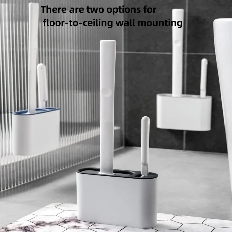 Description Picture 2 of itemWall Hanging Toilet Brush with Holder Long Handled Silicone Toilet Brush Soft Bristles WC Cleaning Brush Bathroom