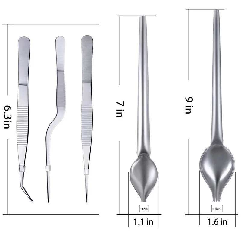 Stainless Steel Cooking Tweezers Precision Tongs with Serrated Tips Culinary Drawing Spoons for Plates Decorating 5-Piece